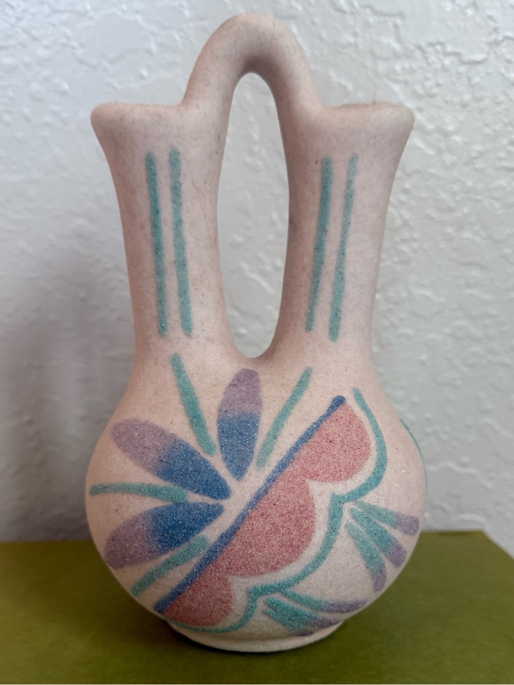 Vtg Southwestern Art Numbered Pottery Sanded Wedding Marriage Double Spout Vase